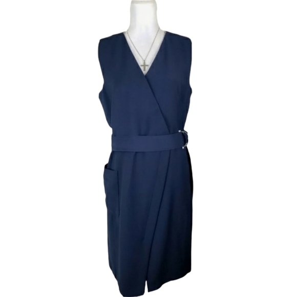 NEXT Tailoring~Woman Size 10 (UK 14)~Navy Blue Academia Belted Dress Fully Lined - Picture 12 of 13